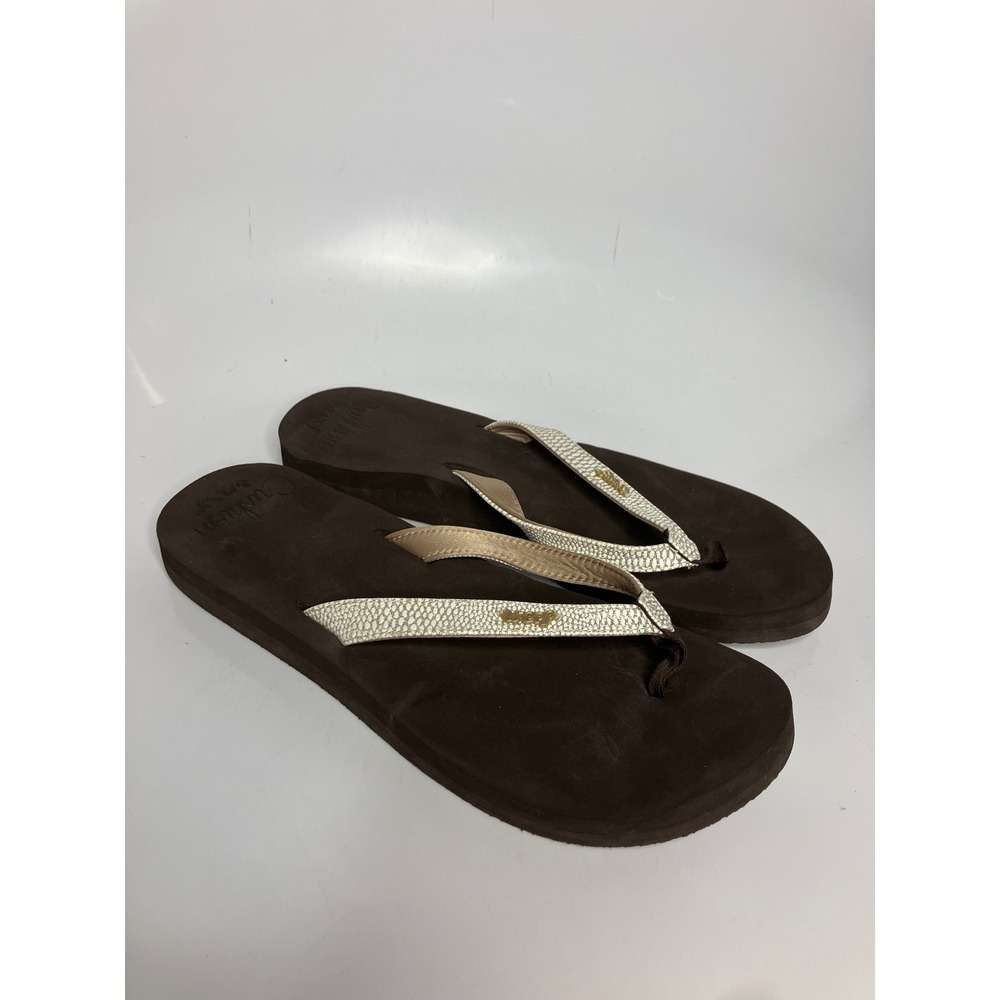 Reef Flip Flops Women 11 Brown Excellent Metallic Snakeskin Cushion Sandals